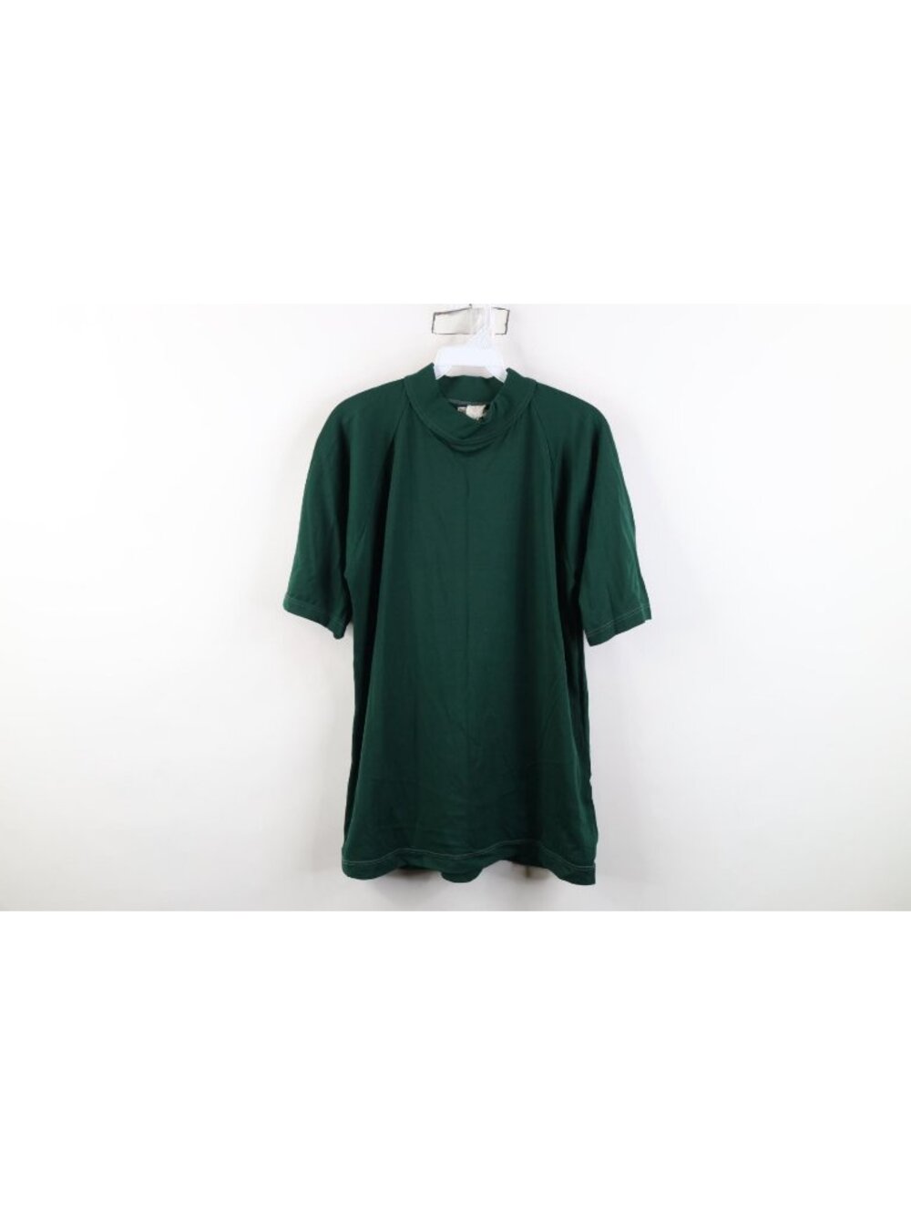 Vintage 50s 60s Blank Mock Neck T-Shirt Mens Size L Green Short Sleeve Knit USA